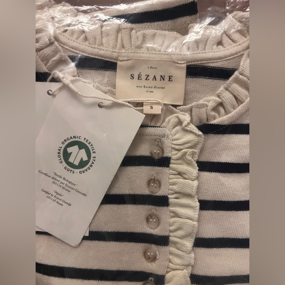 Sezane Gael Mariniere Striped Long Sleeve Top with Ruffles - Picture 11 of 12